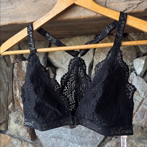 Victoria's Secret Black Lace Bralette with Logo Straps size Large - Picture 1 of 10